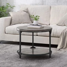 Modern Industrial Round Coffee Table Black Grey Contemporary Iron MDF