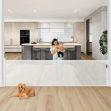 Retractable Safety Gate 138" Wide Baby Pet Mesh Barrier Indoor Outdoor