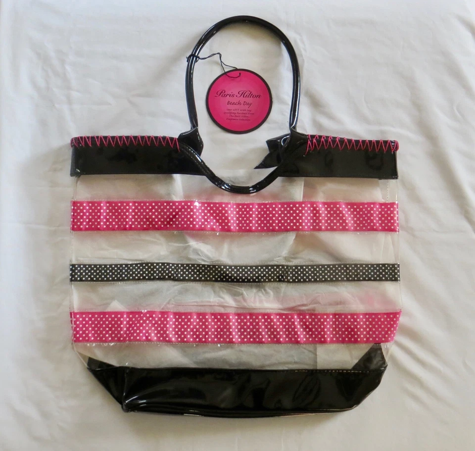 Bolso de Playa Grande Paris Hilton Bolso de Día NUEVO Rosa Negro Transparente Barbie-Digno Cartera Foto 2 de 4