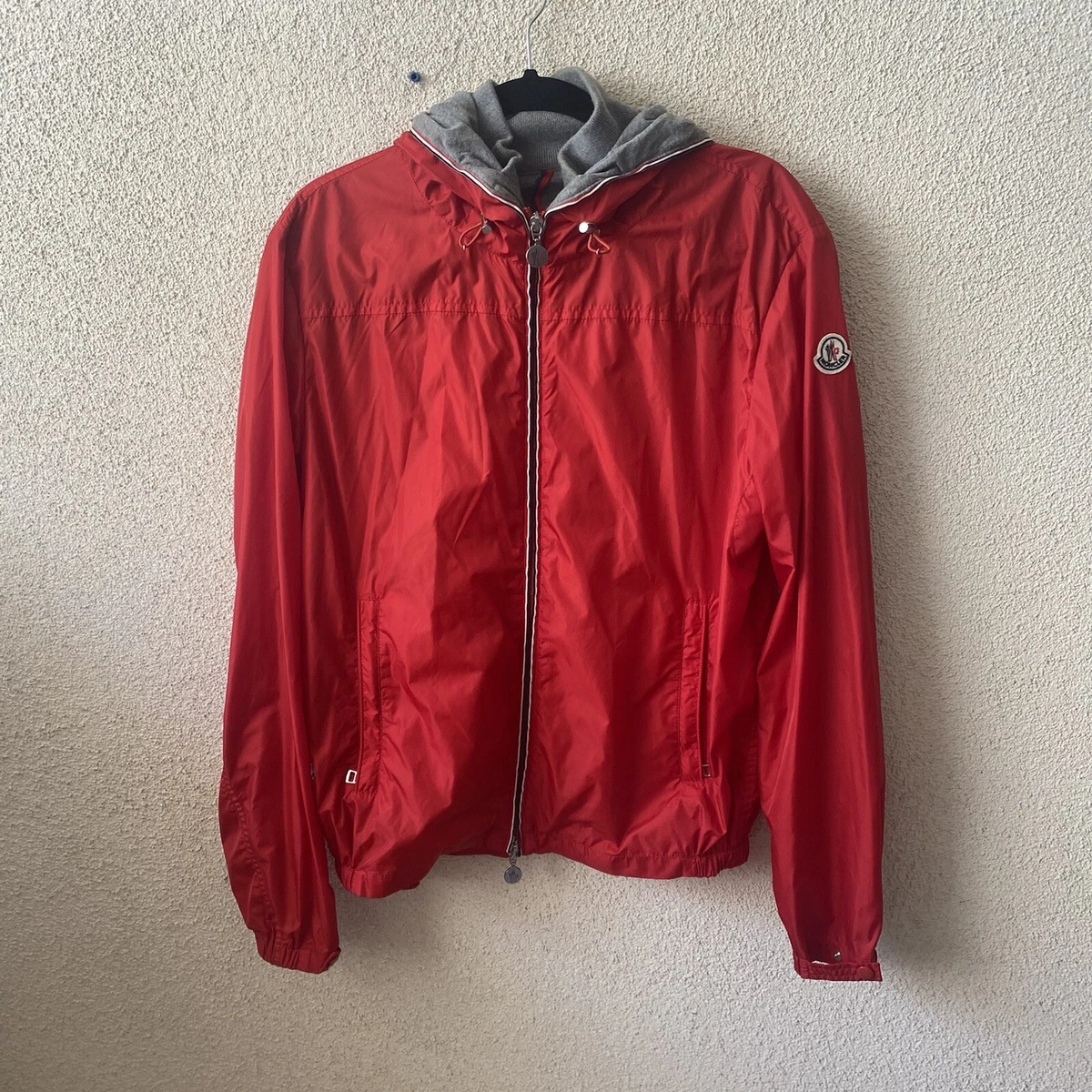 MONCLER Men s Jacket Red Urville Giubutto Nylon Windbreaker Casual Zip Up Size 3