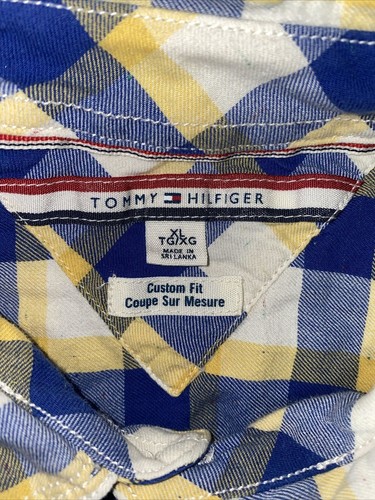 Camicia Tommy Hilfiger uomo XL blu giallo a quadri con bottoni manica lunga vestibilità personalizzata - Foto 11 di 11