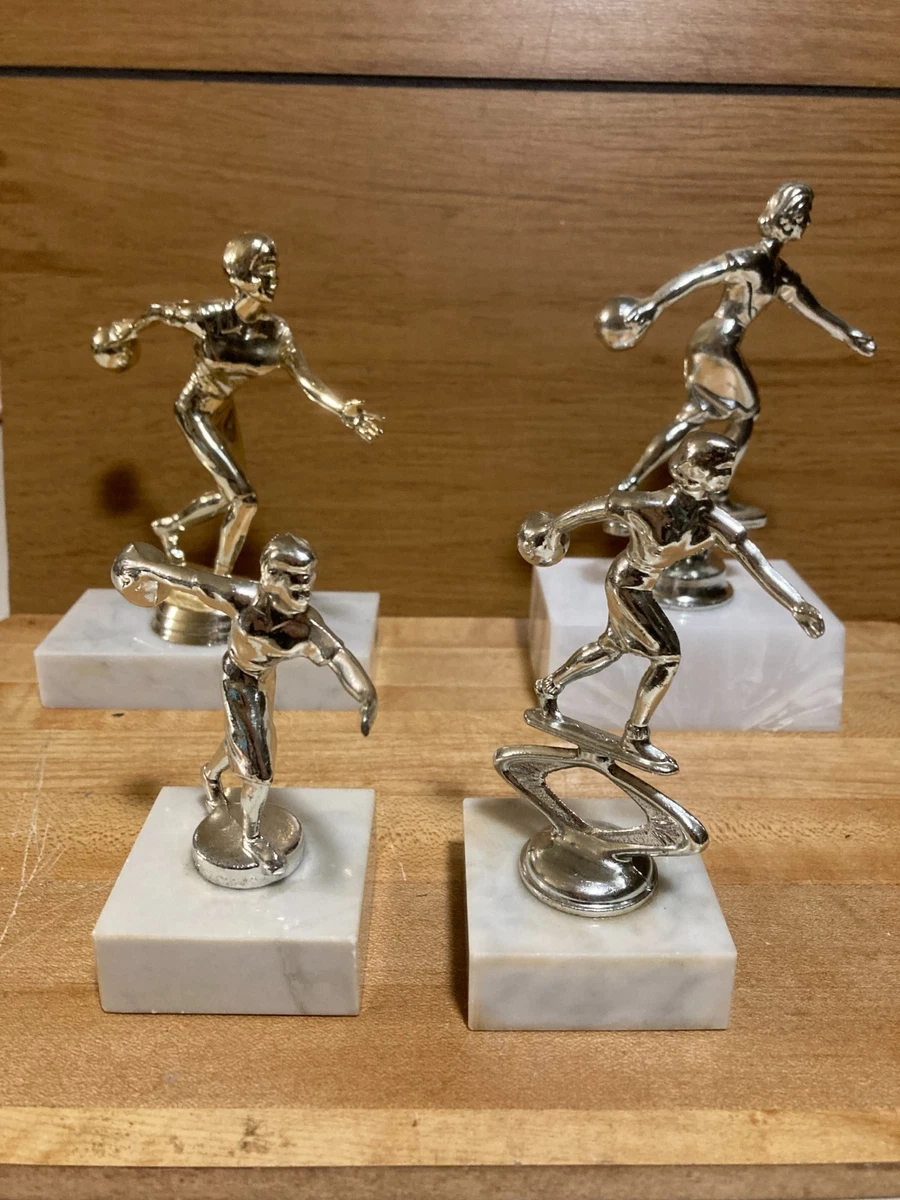 Trophée De Bowling Vintage Homme Années 50 – Métal, Bois Et Marbre – Pasadena CA 1953/54