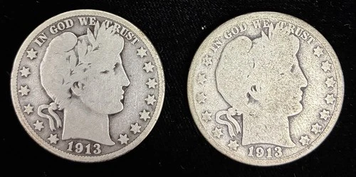 1913 Barber Half Dollars Set Of 2, Mint Marks S & D