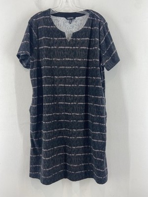 Ellen Tracy Women's Black Striped Short Sleeve A-line Midi Pockets Dress Size XL