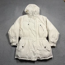 VINTAGE Eddie Bauer Goose Down Premier Polar Parka Women Large White Long Coat