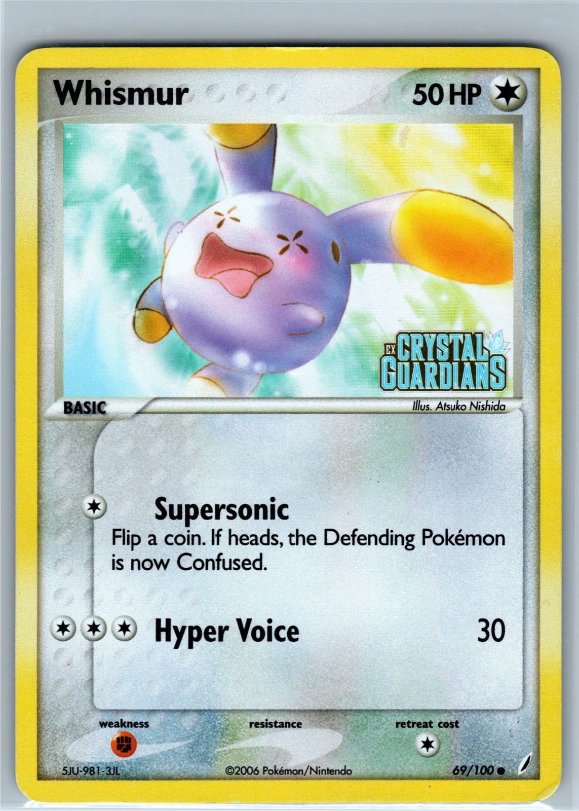 Pokemon Card - Whismur 69/100 Reverse Holo STAMPED Crystal Guardians