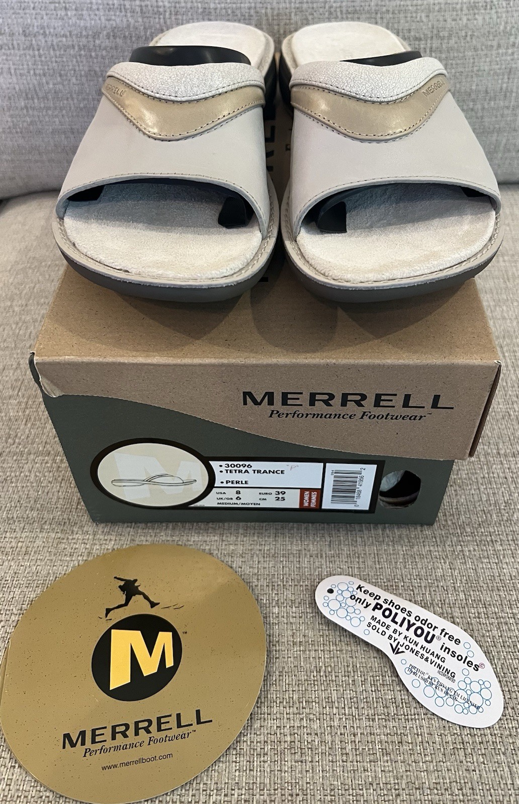 NUOVI sandali Merrell Tetra Trance Perle donna 8 M pelle slides mules