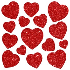 45Pcs Valentine' s Day Paper Cut-Outs Red Glitter Heart Shape Cutouts with Glue