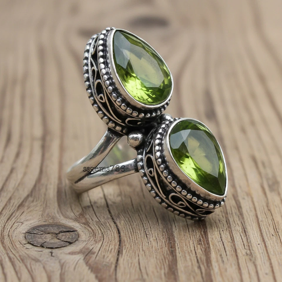 Peridot Gemstone 925 Sterling Silver Handmade Jewelry Ring Gift For Wedding - Image 3 of 3