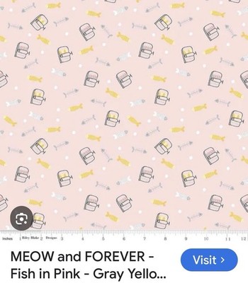 riley blake fabric Meow And forever 1 Yard Pink  Fish Sardines  36x 44 Inches