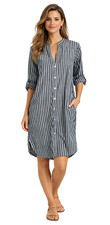 Cable Melbourne S White Stripe Tunic Shirt Dress Cotton Relaxed