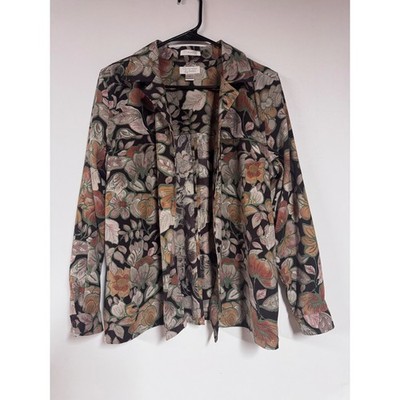 Christopher & Banks Floral Button Down Shirt Womens Medium Stretch Long Sleeve