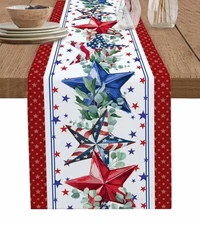Patriotic Table Runner American Barn Star Red and PatternedASE8974 13x70inch