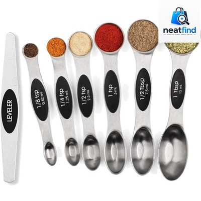 Magnetic Measuring Spoons Set Stainless Steel with Leveler, Stackable Metal T...