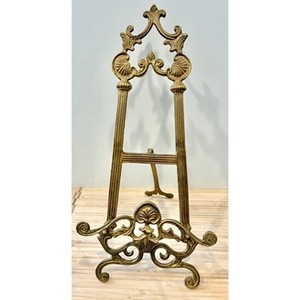 Vintage 1960s Ornate Rococo Brass Folding Tabletop Photo Display Easel - 17"