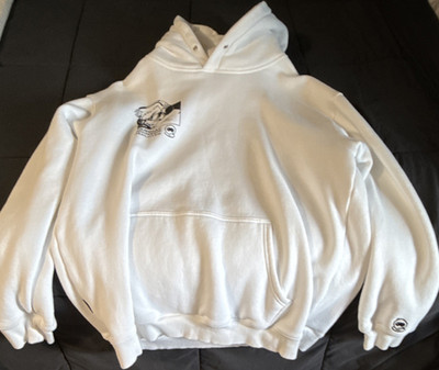 White Graphic Print Pullover Hoodie 'Cardiac Johnsons Deployed' Fleece Men