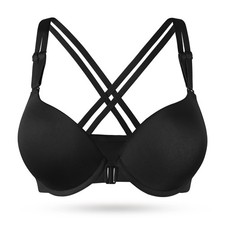 Womens Seamless Thick Padded Racerback Push Up Bra Front Closure Add 2 Cup