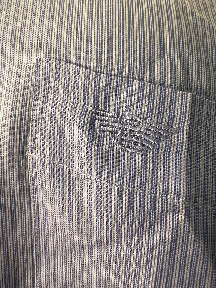 Camisa de vestir para hombre Giorgio Armani Le Collezioni azul a rayas de algodón talla 17 Foto 2 de 4