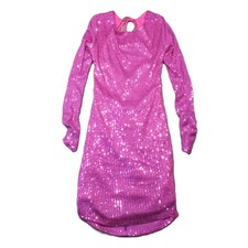 Bebe Open Back Sparkle Mini Dress S Pink Sequined LS Bodycon Y2k Glam Party NEW