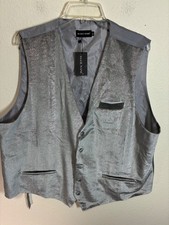 NWT Barry Wang Suit Vest Business Casual Formal Party Soft Silver Men's Size XXL