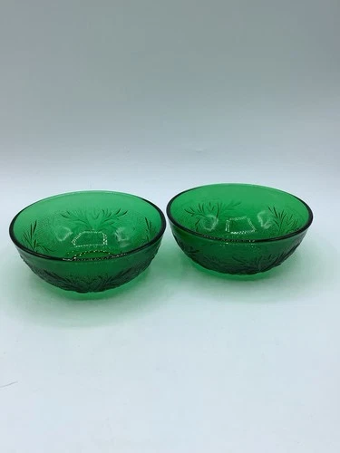 Vintage Anchor Hocking Forest Green Sandwich Glass Berry Sauce 4” Bowl(s)  2