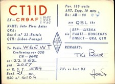 QSL radio card CT1ID 1962 Lisbon Portugal Joao Pires Antas Diamond