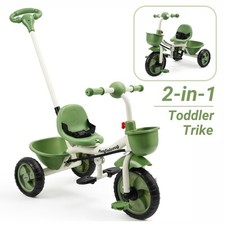 Push Trike Toddler Tricycle Boys and Girls Kids Tricycle with Push Handle Green