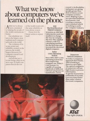 AT&T Vintage 1988 Magazine Ad UNIX Operating System Bell Labs Computer History