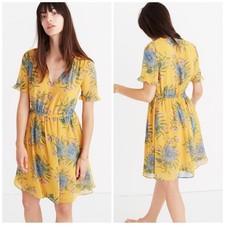 Madewell Women's Sweetgrass Ruffle-Sleeve V-Neck Dress in Painted Blooms Size 4