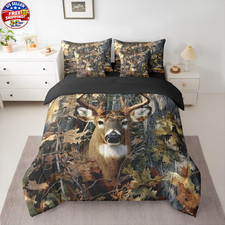 Deer Camo Queen Comforter Set with Sheets Rustic Hunting Bedding Set 7-Piece for