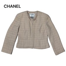 CHANEL Jacket 36 Tweed Zip Closure 47cm Length Black and White