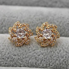 Diamond Flower Earrings Cluster 2Ct Lab Created 14K Yellow Gold Finish