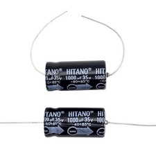 2 Pack - Hitano 1000uF 35V 85 C Axial Electrolytic Capacitors 13x16mm 