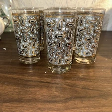 Vintage Jeanette Glass Company Paisley Pattern Set of 7 Glasses Excellent Cond