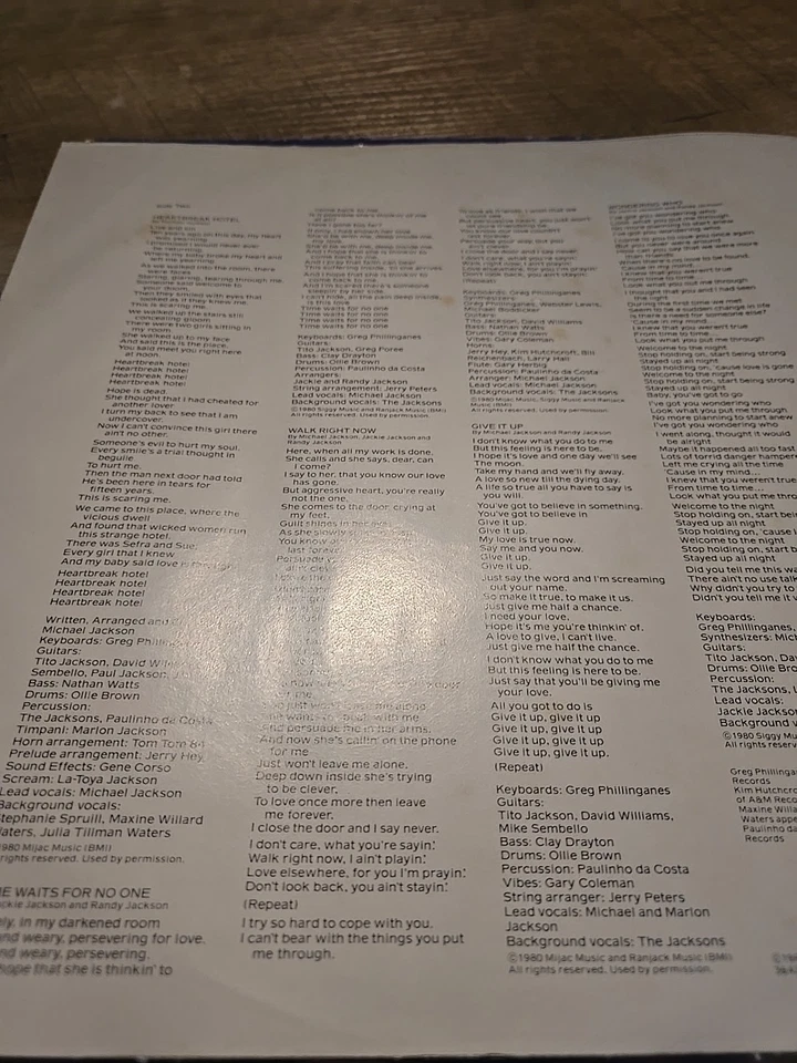 The Jacksons, Triumph LP 1980 Epic Records Lyric Sheet - Funk Soul vg+ Foto 3 de 4