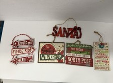 Set of 5 Christmas Signs Santa Workshop North Pole Holiday Wall Hanging Decor
