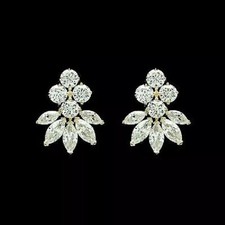 2Ct Lab Created Diamond Flower Women's Stud Earrings 14K Yellow Gold Finish