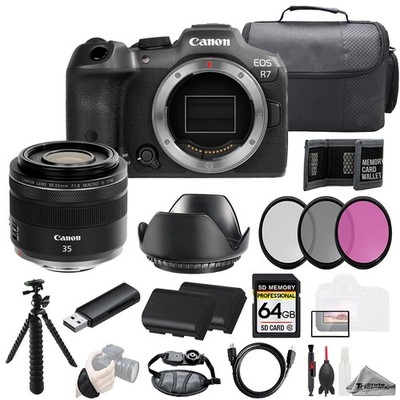 Canon EOS R7 + RF 35mm f/1.8 IS Macro STM Lens +64GB +Ext Bat+ 3 PC Filter- Kit