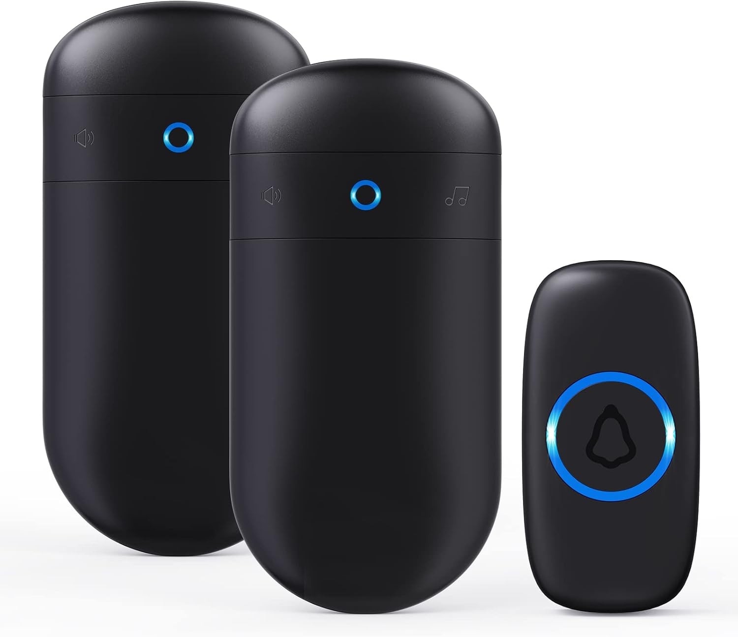 SECRUI Wireless Doorbell with 2 Receivers and Push Button in Black-image