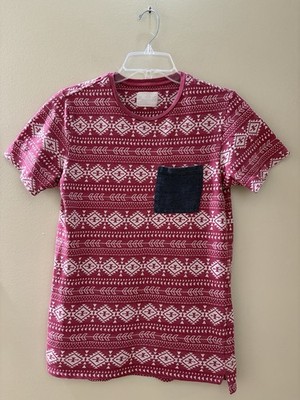 On The Byas Men s Pocket Tee Shirt Size Small Red/White Aztec Print