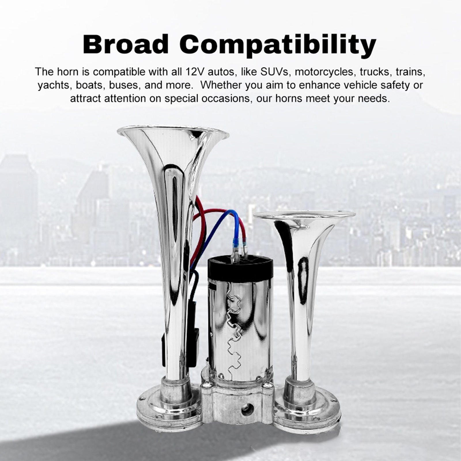 600DB Dual Trumpets Super Loud Horns Kit With Compressor Universal For 12V Cars