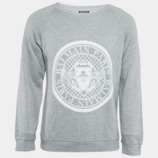 Balmain Grey Printed Cotton Crewneck Sweatshirt XS
