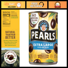 Extra-Large Ripe Pitted Olives, 6 oz Cans, Pack of 8 - Gourmet Snack, Healthy Ch