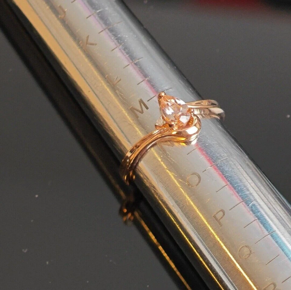 9ct Morganite Diamond Ring Size N Rose Gold Pink 0.32ct Natural Boxed Gift - Image 4 of 4