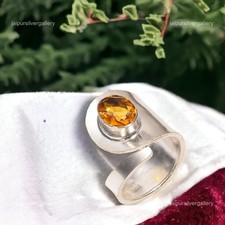 925 Silver Spessartite Garnet Gemstone Bezel Band Vintage Ring Jewelry US 8.5