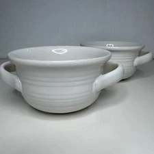 SET OF 2 Crate & Barrel FARMHOUSE White Soup Bowls Double Handle Portugal EUC