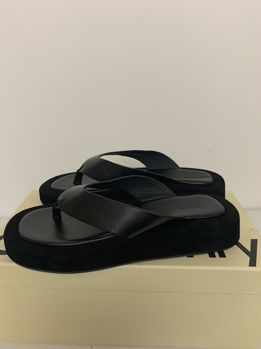 Commonry Peta Black Leather Flatform Thongs Size 37 - Picture 3 of 6