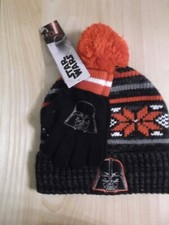 DISNEY STAR WARS DARTH VADER KNIT HAT  GLOVES - YOUTH BOYS ONE SIZE - NWT