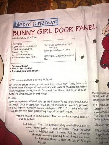 Vtg 1998 Daisy Kingdom "Bunny Girl Door Panel" 36.5" tall, cotton, instructions - Picture 2 of 11