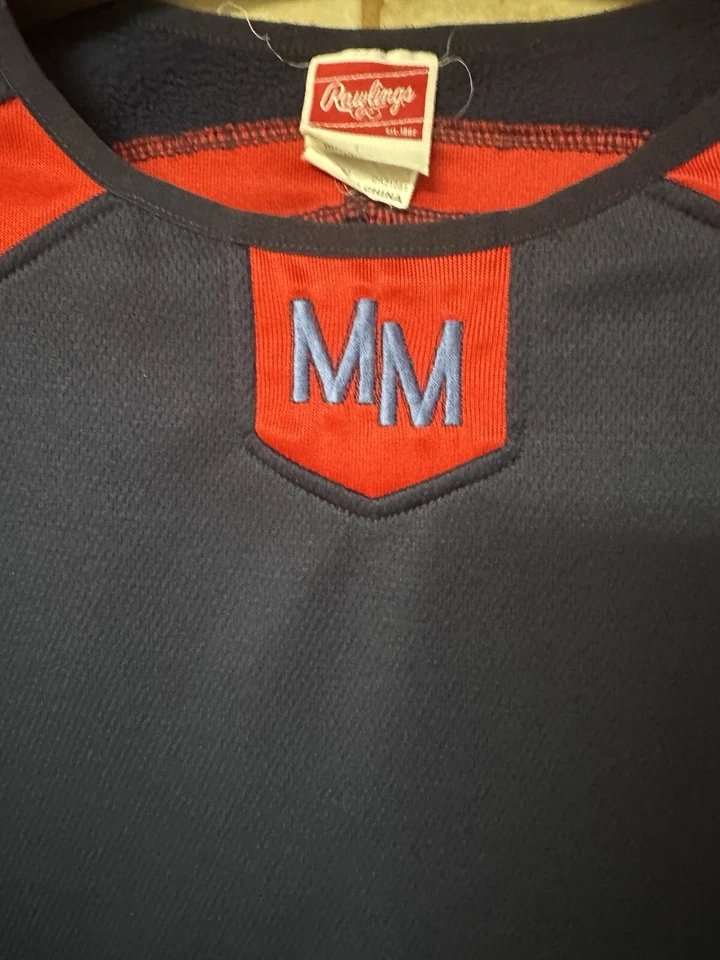 Camisa Jersey Rawlings Hombre Pullover Manga Larga, Deportes Aire Libre Azul Marino Rojo, Talla Lg Foto 3 de 4